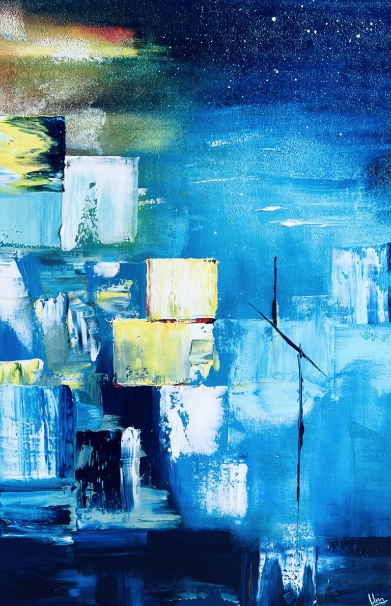 Strolling through the narrow street — original painting by Una Maslov
